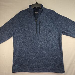 Eddie Bauer 1/4 Zip Sweater Pullover Fleece Men's Large Heathered Blue Pocket